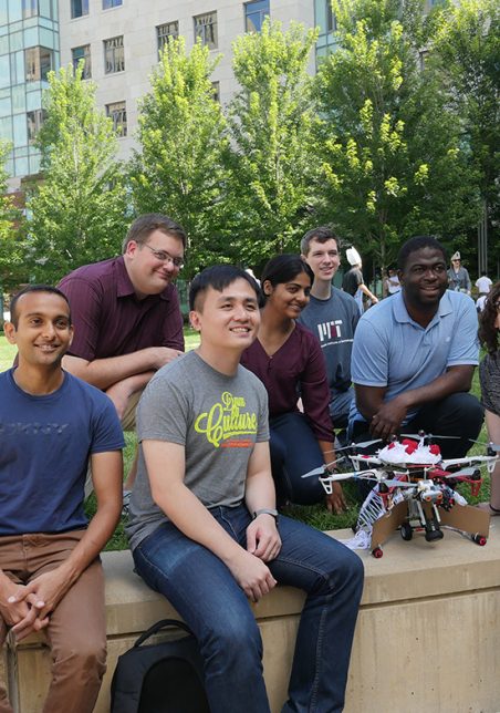 Students with a drone